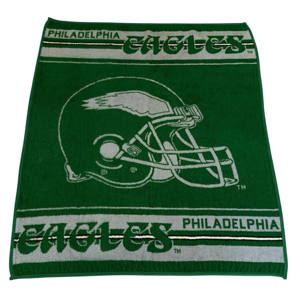 Vintage 70s 80s Philadelphia Eagles Kelly Green Fleece Blanket NFL Throw 58x49